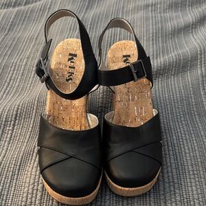 KORKS Black Leather Wedges